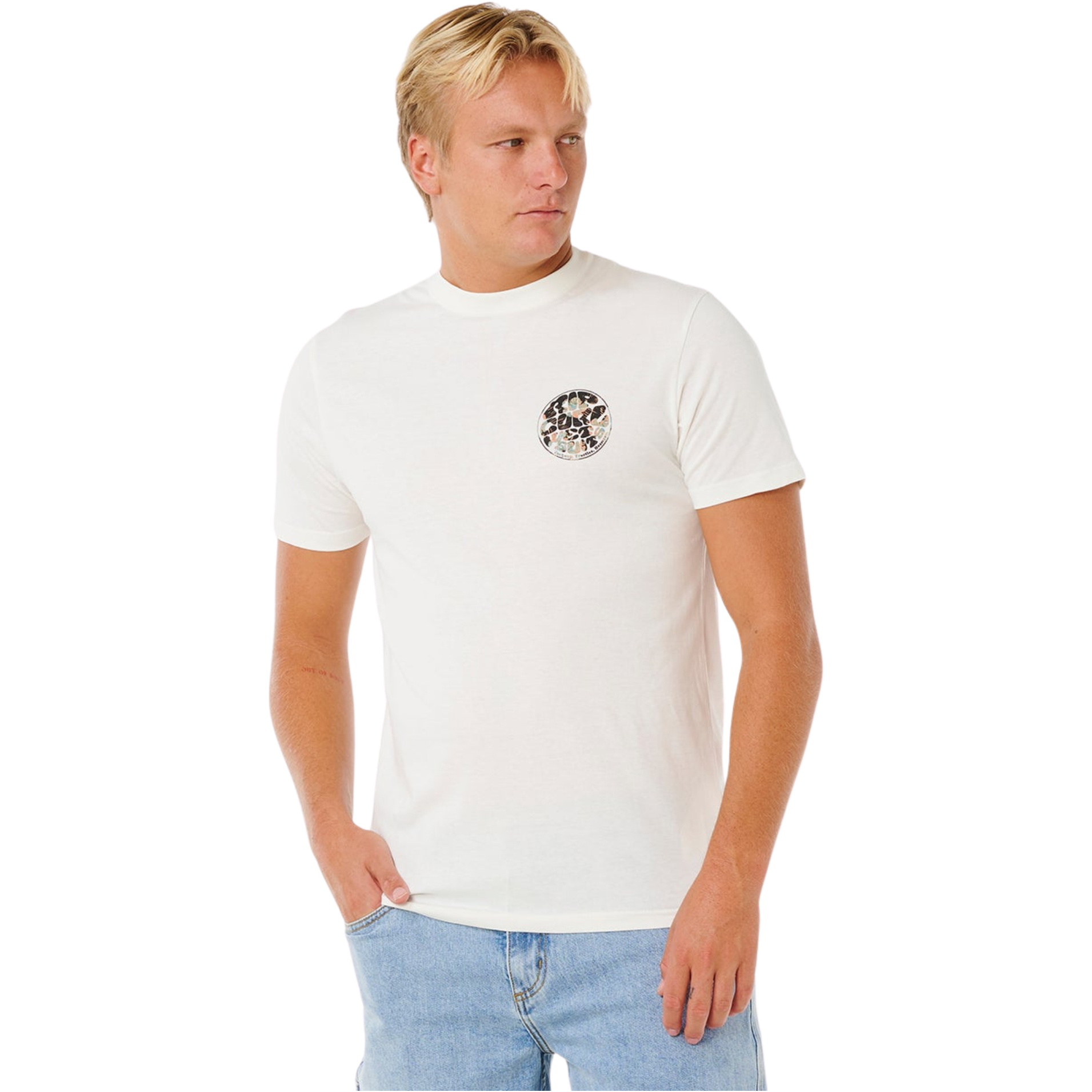 2026 Rip Curl Heren Wettie Passage Icon Tee 10EMTE - Bone